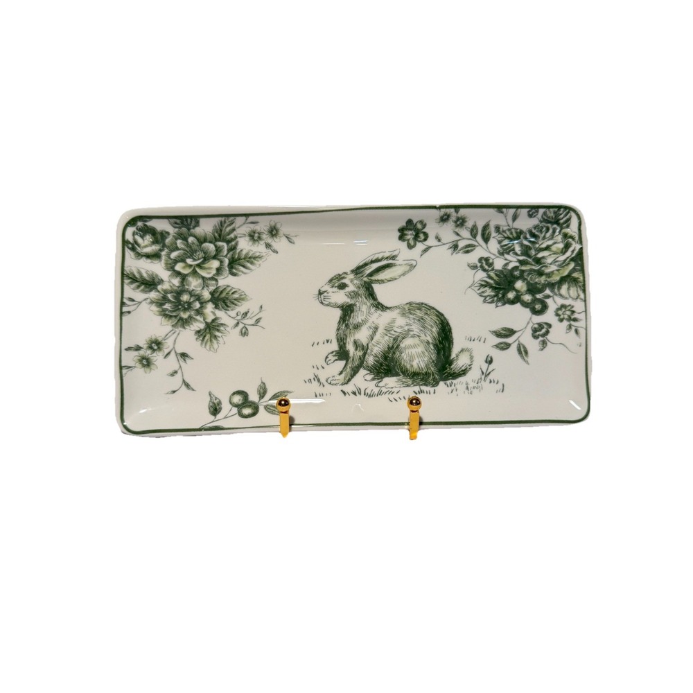 Maxcera Sitting Down‎ Easter Rabbit Green Color Design 11 " Hand Crafted Tray